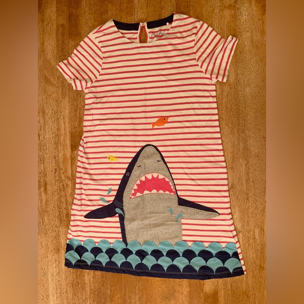 Mini Boden Pink and White Striped Shark Dress